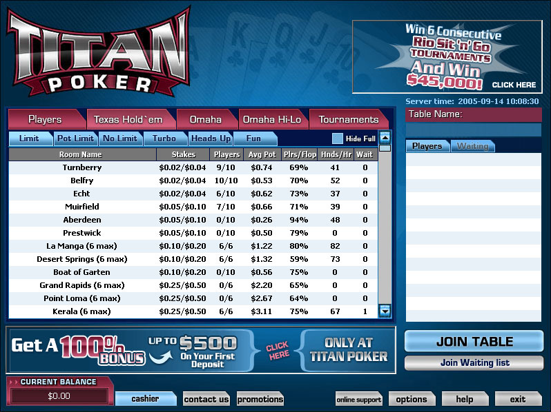 Image of Titan Poker's Online Poker Lobby