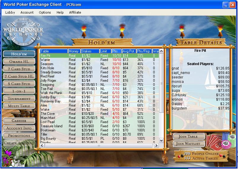 Image of World Poker Exchange's Online Poker Lobby